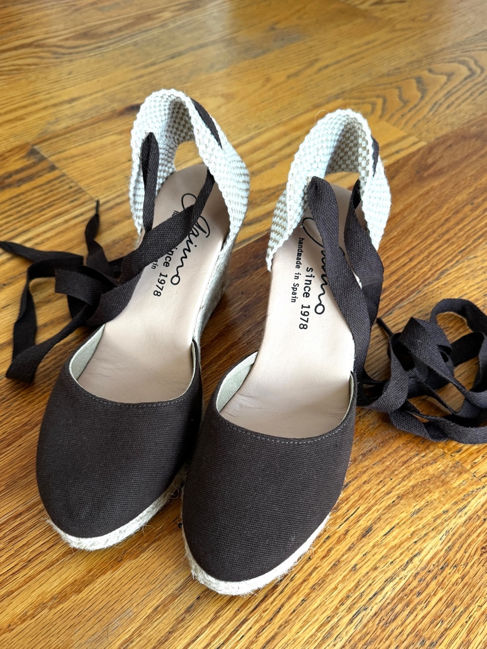 Spanish Espadrille Wedge Sandals - Brown Lace-Up
